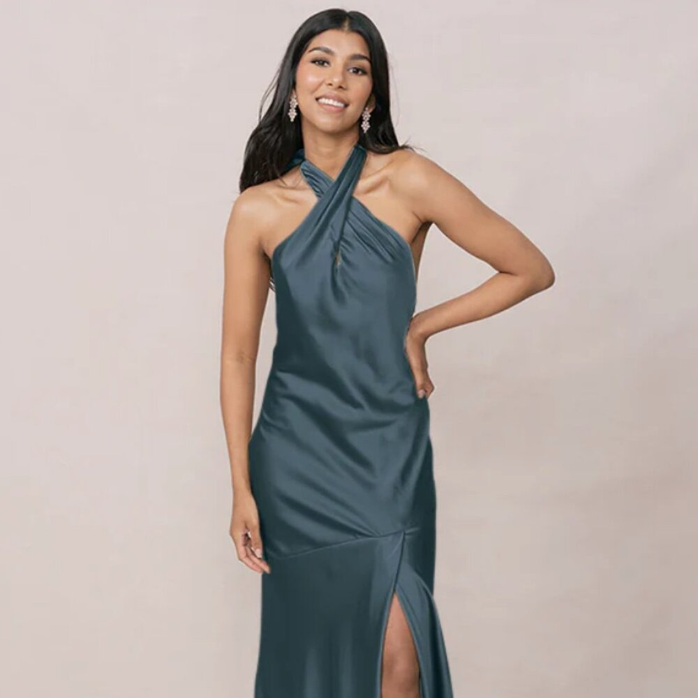 Revelry Athena Satin Dress -  Eucalyptus, size 8